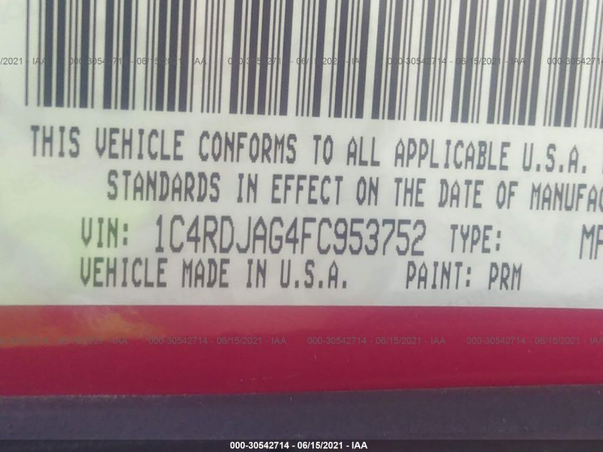2015 DODGE DURANGO SXT 1C4RDJAG4FC953752