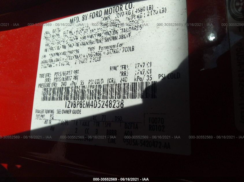 2013 FORD MUSTANG V6 1ZVBP8EM4D5248238