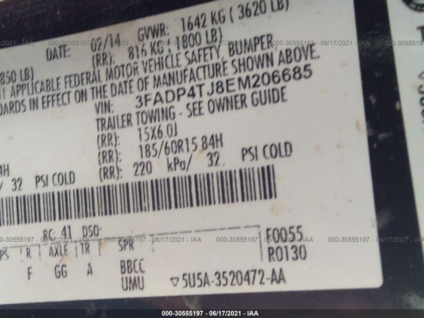 2014 FORD FIESTA S 3FADP4TJ8EM206685