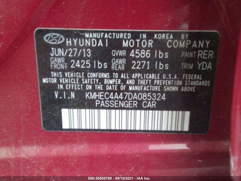 2013 HYUNDAI SONATA HYBRID LIMITED KMHEC4A47DA085324