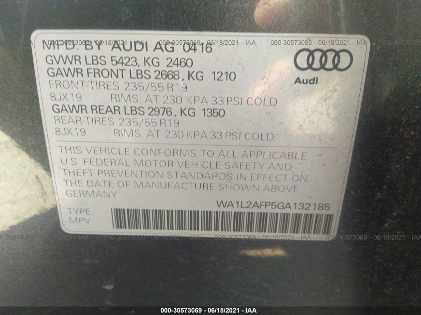 2016 AUDI Q5 PREMIUM PLUS WA1L2AFP5GA132185
