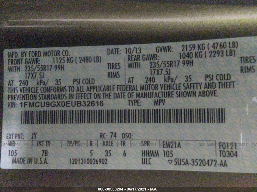 2014 FORD ESCAPE SE 1FMCU9GX0EUB32616