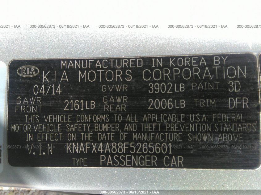 2015 KIA FORTE EX KNAFX4A88F5265601