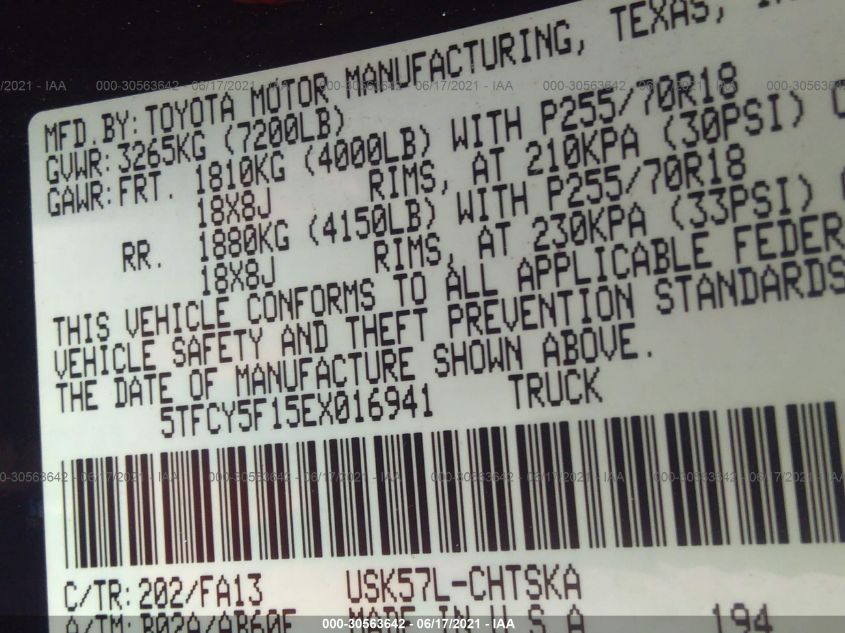 2014 TOYOTA TUNDRA 4WD TRUCK SR/SR5 5TFCY5F15EX016941
