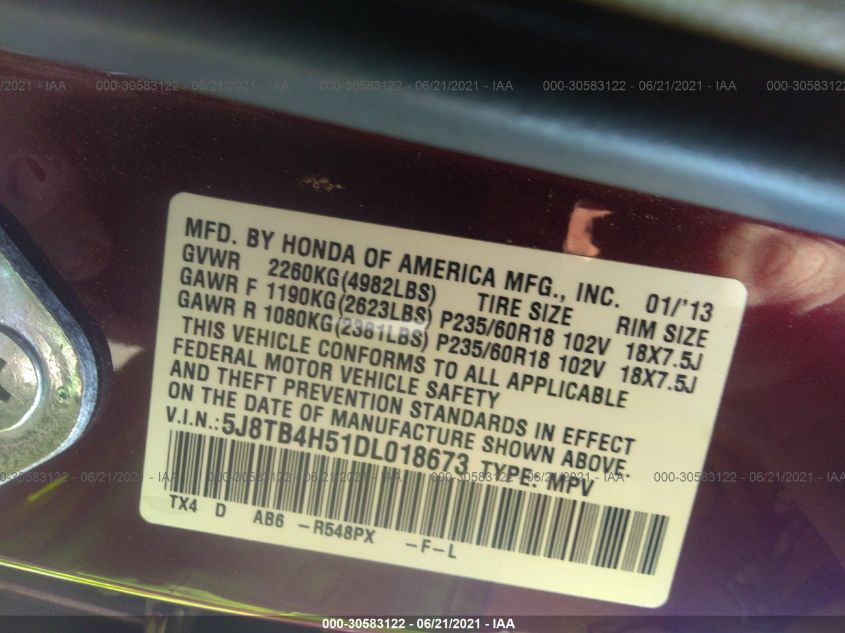 2013 ACURA RDX TECH PKG 5J8TB4H51DL018673