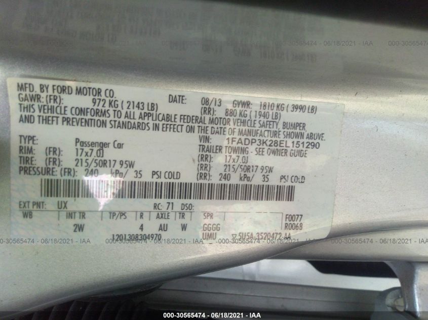 2014 FORD FOCUS SE 1FADP3K28EL151290