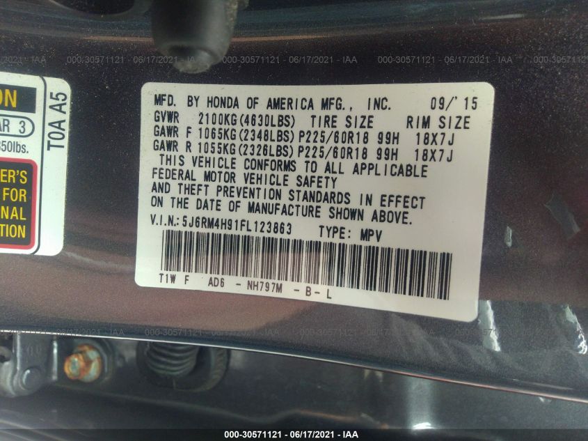 2015 HONDA CR-V TOURING 5J6RM4H91FL123863