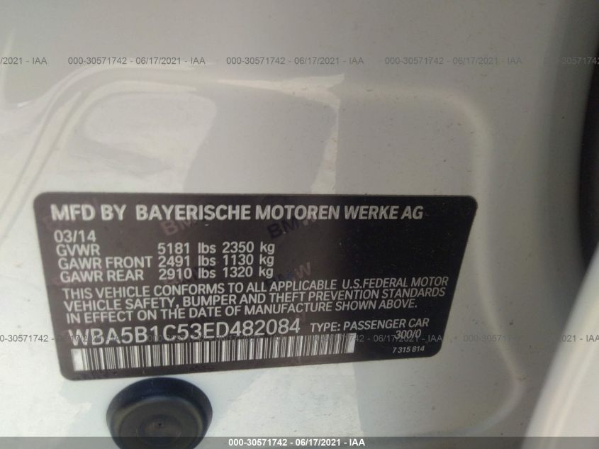 2014 BMW 5 SERIES 535I WBA5B1C53ED482084