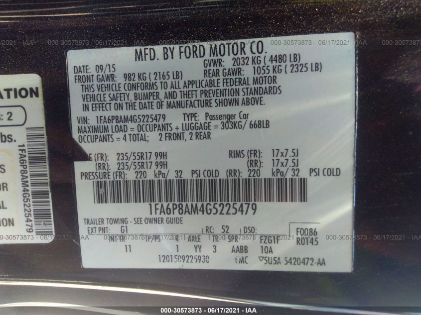 1FA6P8AM4G5225479 2016 FORD MUSTANG, photo no. 9