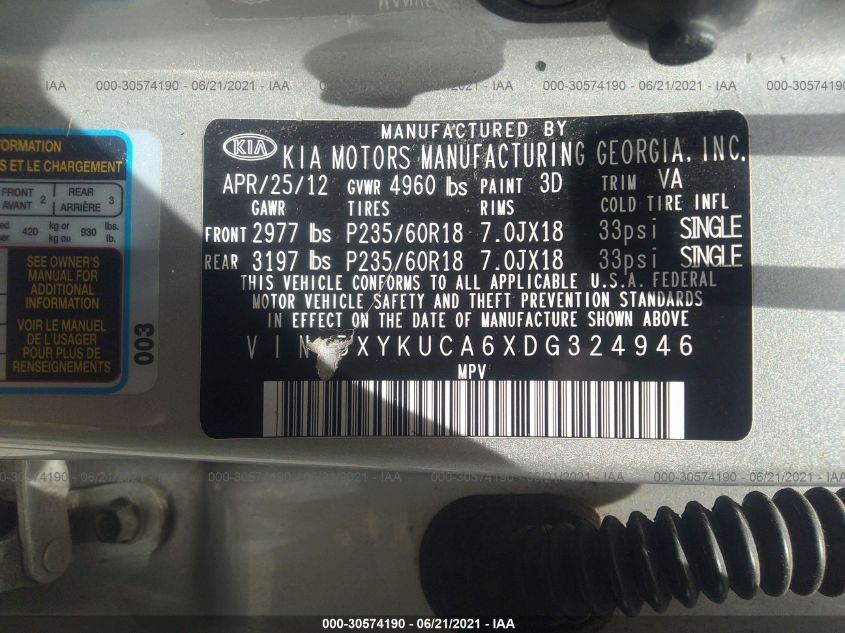 2013 KIA SORENTO EX 5XYKUCA6XDG324946