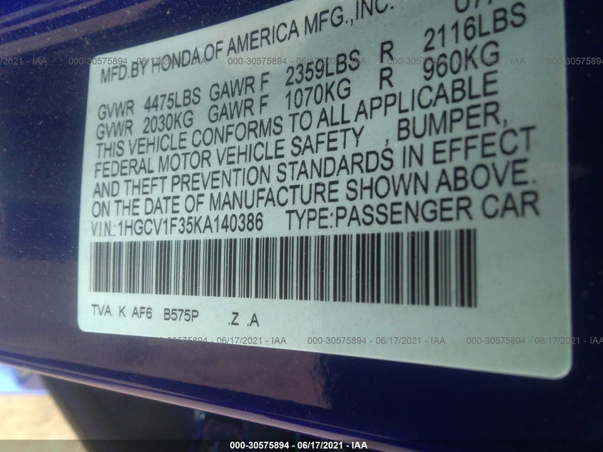 Honda Accord sedan 2019