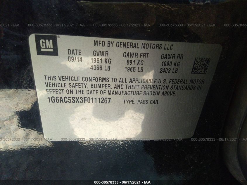 2015 CADILLAC ATS SEDAN PERFORMANCE RWD 1G6AC5SX3F0111267