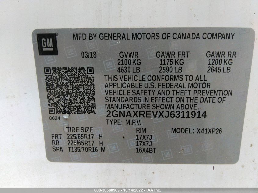 2018 CHEVROLET EQUINOX LS 2GNAXREVXJ6311914