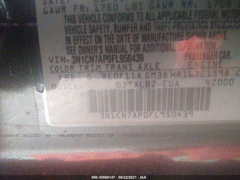 2015 NISSAN VERSA SV 3N1CN7AP0FL950439