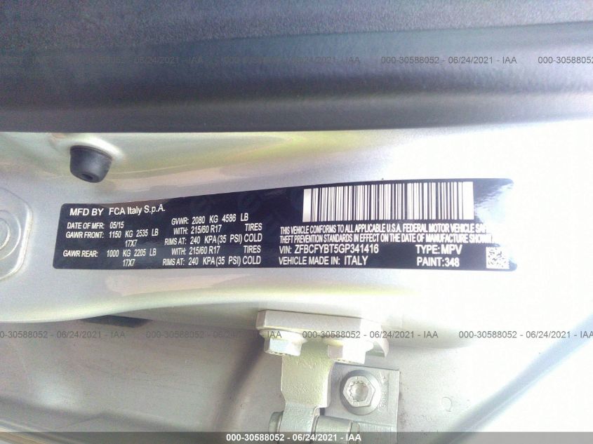 2016 FIAT 500X EASY ZFBCFYBT5GP341416