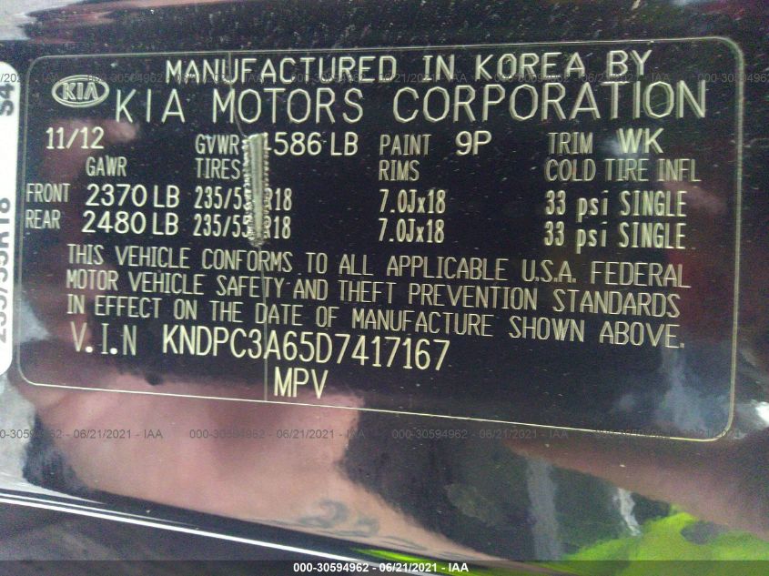 2013 KIA SPORTAGE SX KNDPC3A65D7417167
