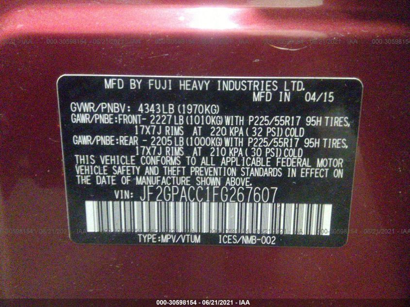 2015 SUBARU XV CROSSTREK PREMIUM JF2GPACC1FG267607