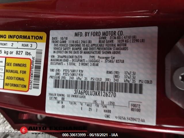 2019 FORD FUSION HYBRID SE 3FA6P0LU3KR126270