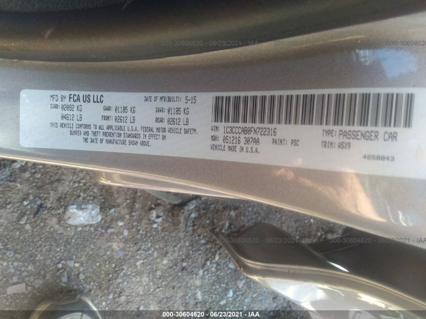 2015 CHRYSLER 200 LIMITED 1C3CCCAB0FN722316