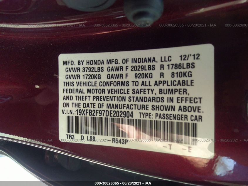 2013 HONDA CIVIC SDN EX-L 19XFB2F97DE202904