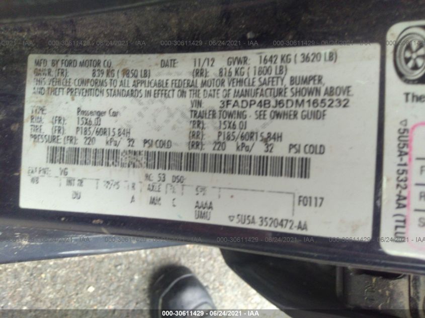 2013 FORD FIESTA SE 3FADP4BJ6DM165232
