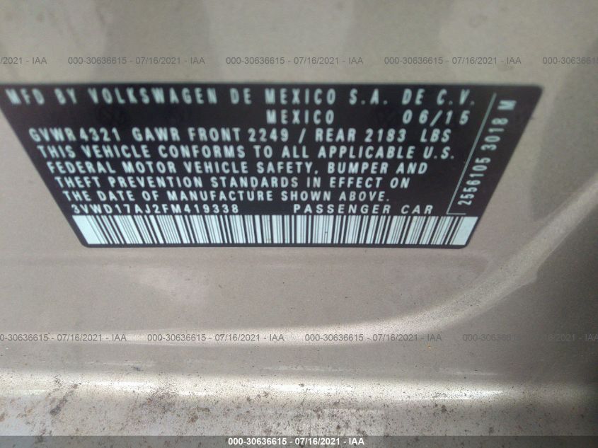 2015 VOLKSWAGEN JETTA SEDAN 1.8T SE 3VWD17AJ2FM419338