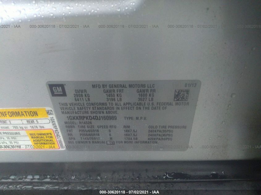 2013 GMC ACADIA SLE 1GKKRPKD4DJ160989