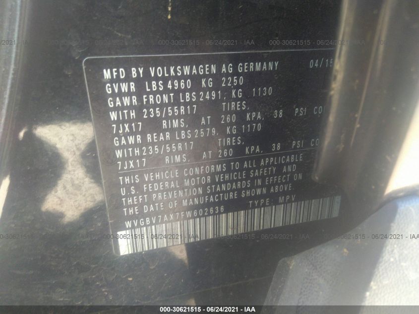 2015 VOLKSWAGEN TIGUAN SE WVGBV7AX7FW602636