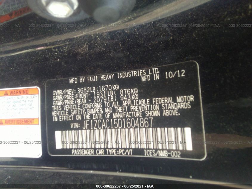 2013 SUBARU BRZ LIMITED JF1ZCAC15D1604867