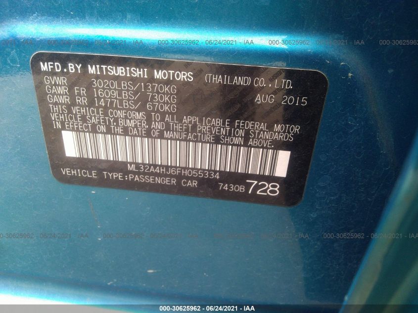 2015 MITSUBISHI MIRAGE ES/RF ML32A4HJ6FH055334