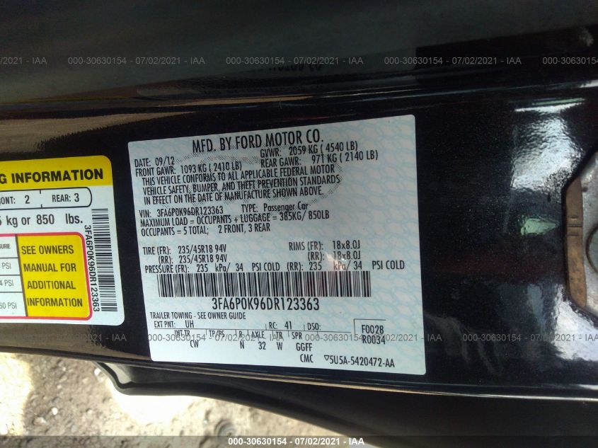 2013 FORD FUSION TITANIUM 3FA6P0K96DR123363