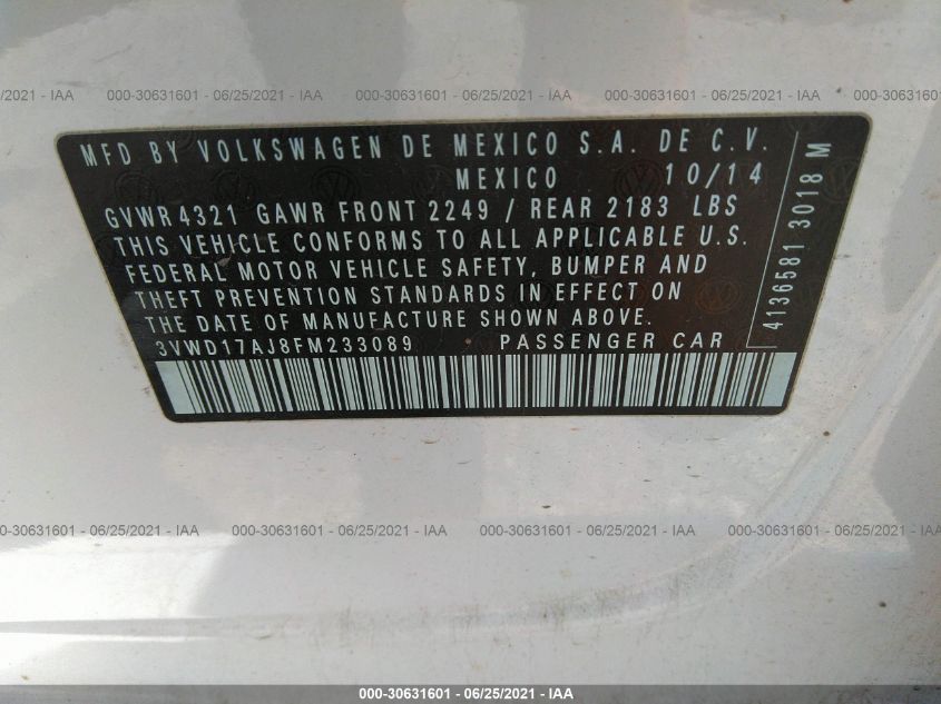 2015 VOLKSWAGEN JETTA SEDAN 1.8T SE 3VWD17AJ8FM233089