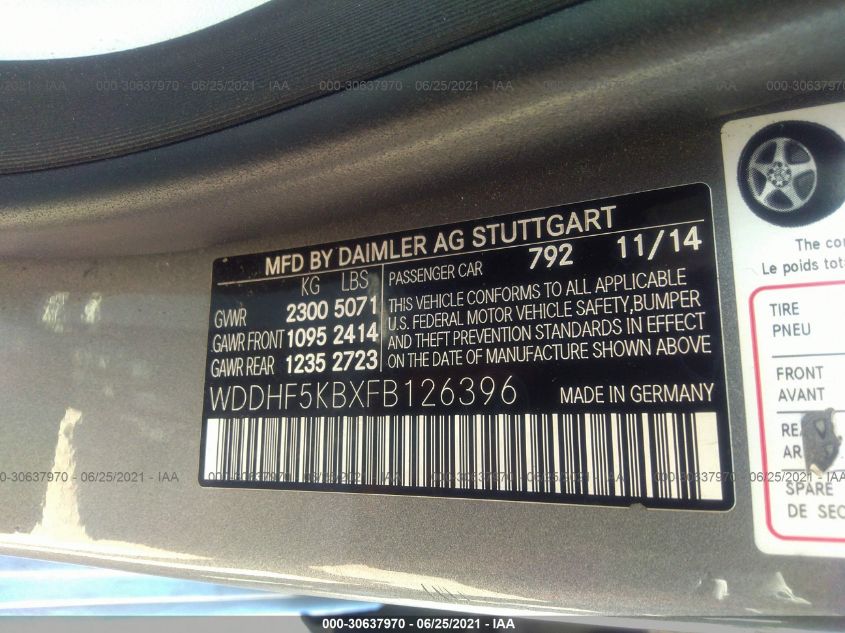 2015 MERCEDES-BENZ E-CLASS E 350 WDDHF5KBXFB126396