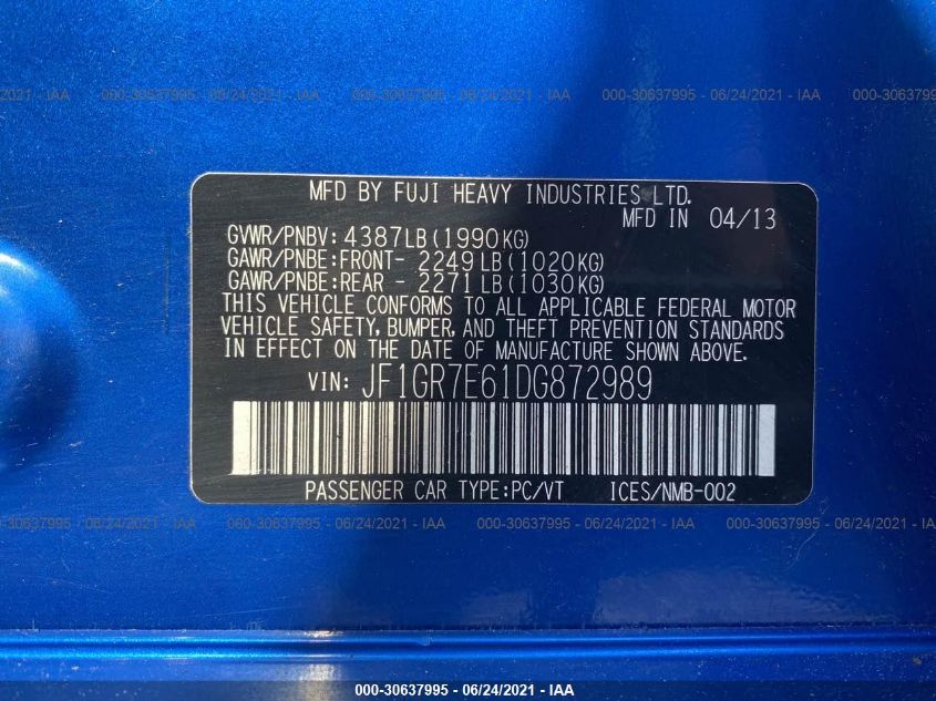 2013 SUBARU IMPREZA WAGON WRX WRX PREMIUM JF1GR7E61DG872989