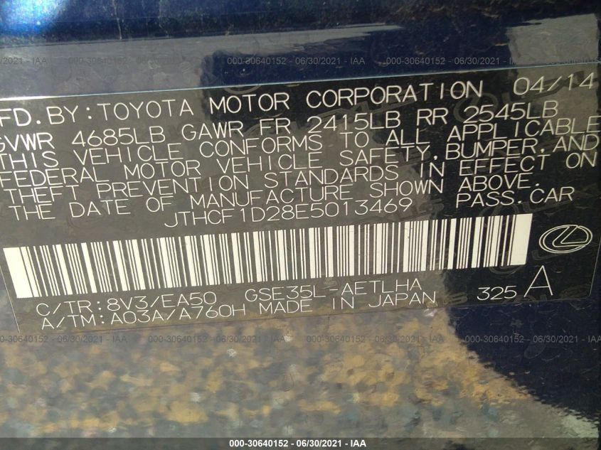 2014 LEXUS IS 250 JTHCF1D28E5013469