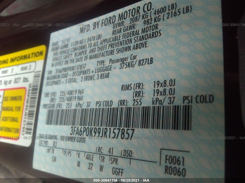 2018 FORD FUSION TITANIUM/PLATINUM 3FA6P0K99JR157857