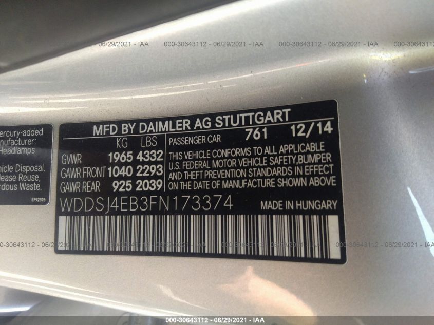 2015 MERCEDES-BENZ CLA-CLASS CLA 250 WDDSJ4EB3FN173374