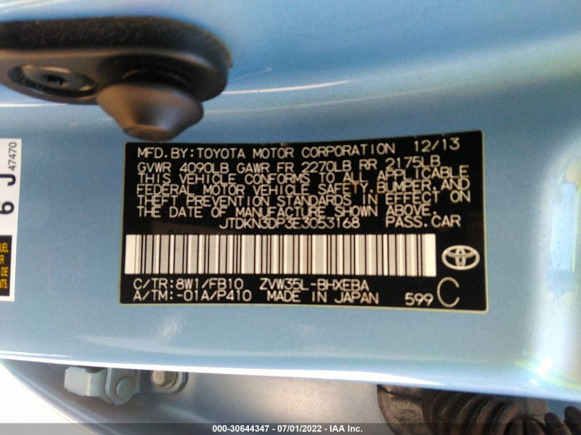 2014 TOYOTA PRIUS PLUG-IN JTDKN3DP3E3053168