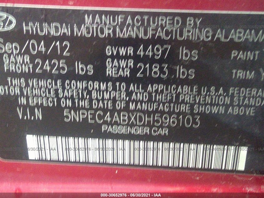 2013 HYUNDAI SONATA LIMITED 5NPEC4ABXDH596103