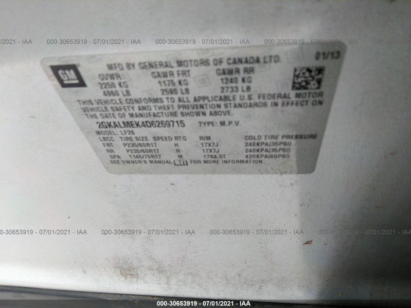 2013 GMC TERRAIN SLE 2GKALMEK4D6269715