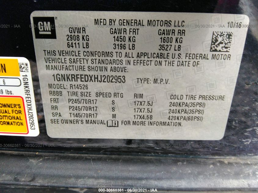 2017 CHEVROLET TRAVERSE LS 1GNKRFEDXHJ202953