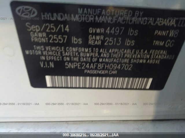 2015 HYUNDAI SONATA 2.4L SE 5NPE24AF8FH094702