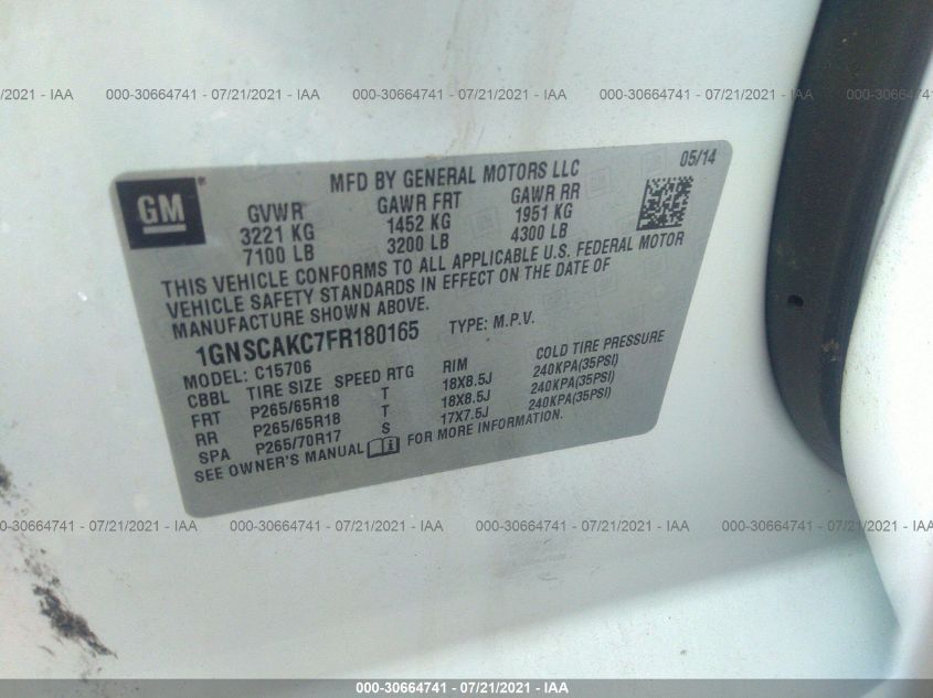 2015 CHEVROLET TAHOE LS 1GNSCAKC7FR180165