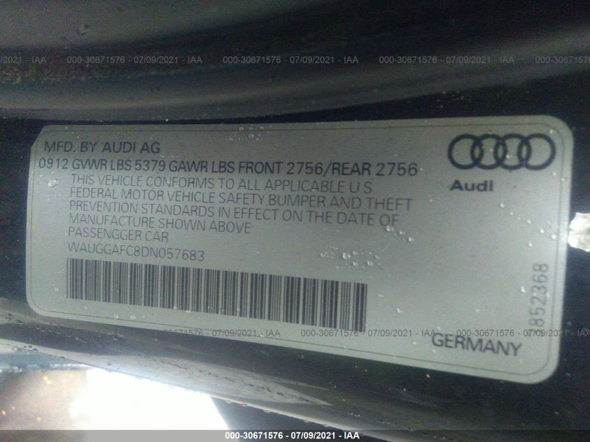 2013 AUDI A6 3.0T PREMIUM PLUS WAUGGAFC8DN057683