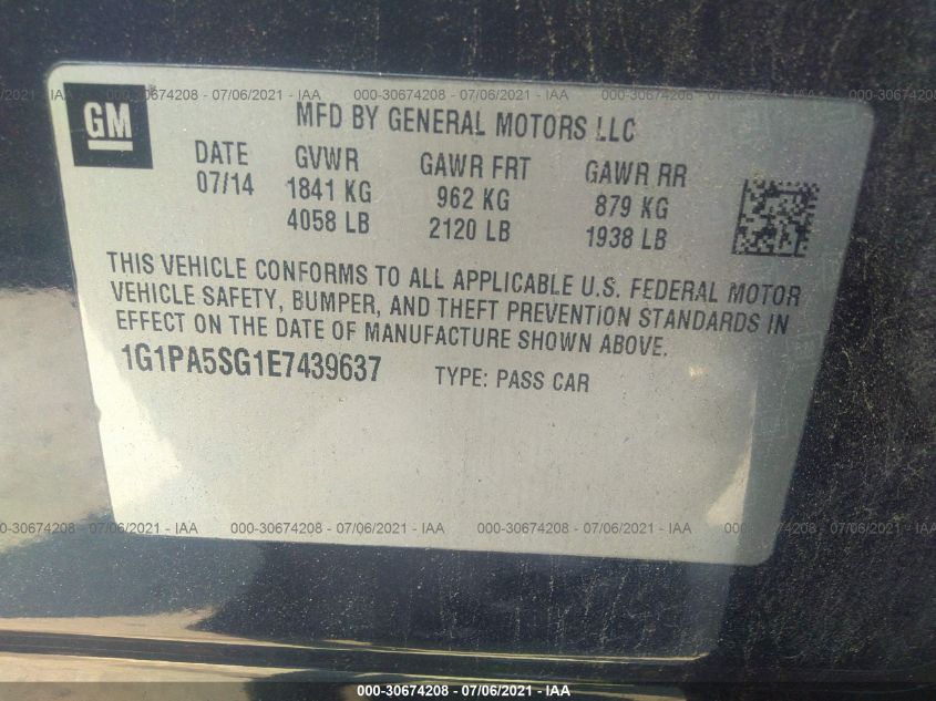 2014 CHEVROLET CRUZE LS 1G1PA5SG1E7439637