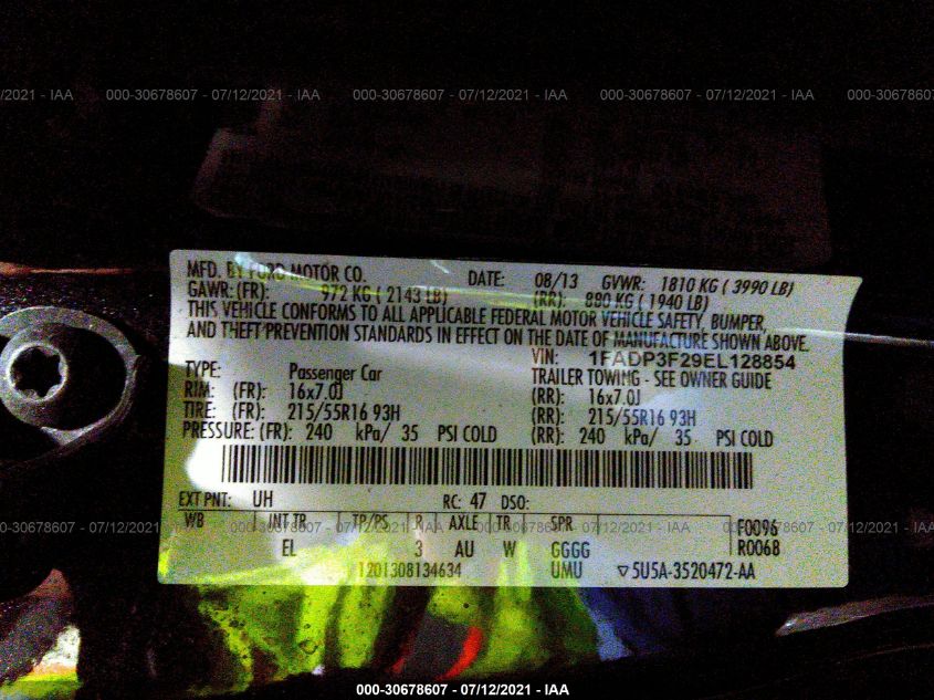 2014 FORD FOCUS SE 1FADP3F29EL128854