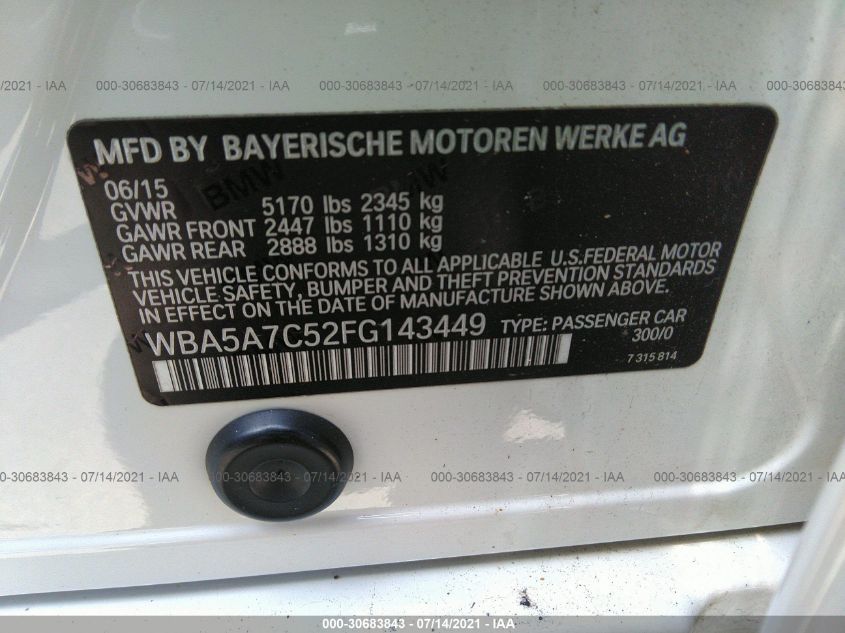 2015 BMW 5 SERIES 528I XDRIVE WBA5A7C52FG143449