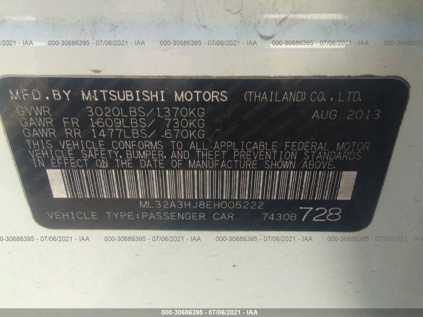 2014 MITSUBISHI MIRAGE DE ML32A3HJ8EH005222