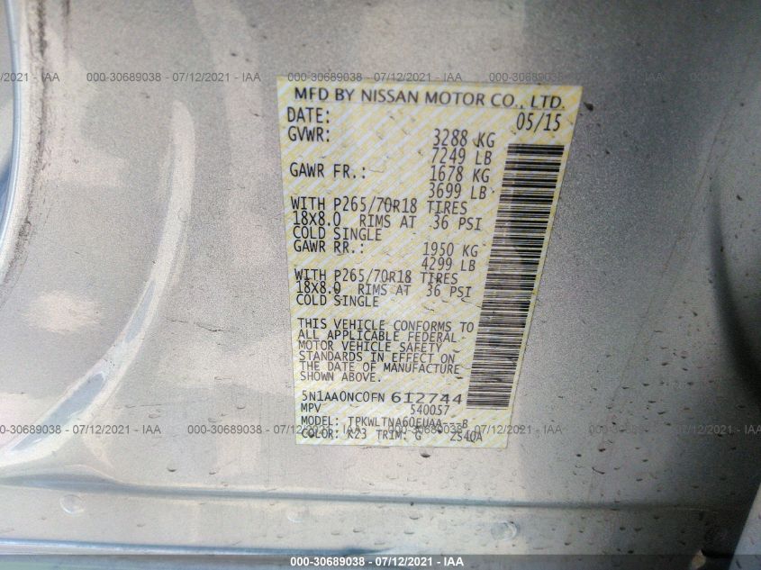 2015 NISSAN ARMADA PLATINUM/SL/SV 5N1AA0NC0FN612744