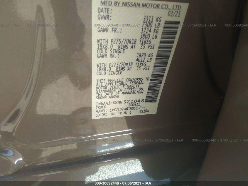 2021 NISSAN TITAN PRO-4X 1N6AA1EDXMN521848